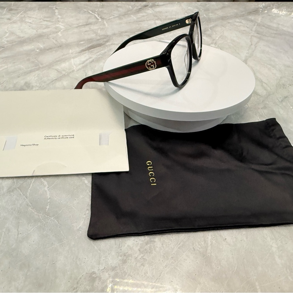 GUCCI GG0038ON 011 Black Green / Red Women's 54 mm Eyeglasses 100% authentic